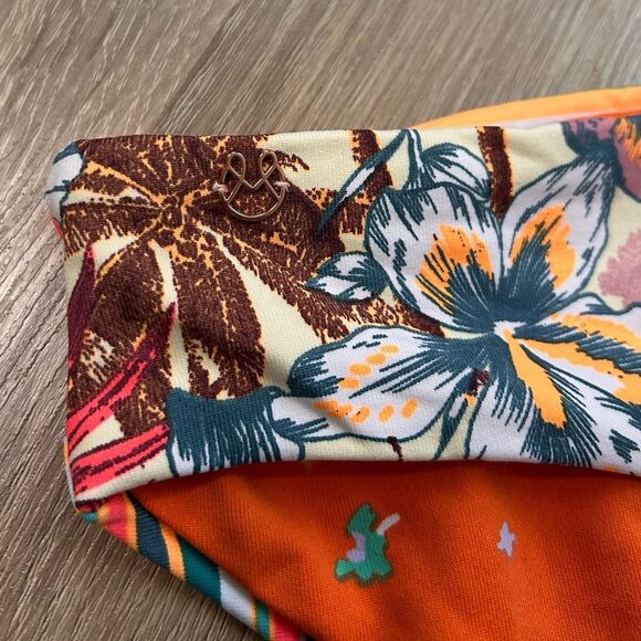 Maaji Floral Orange Stripe Reversible Classic Fit Bikini Bottom Size XL - Picture 3 of 8
